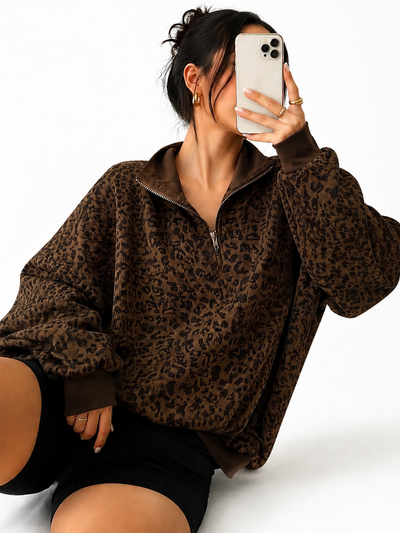 NovaLux™ Leopard Half-Zip Sweater