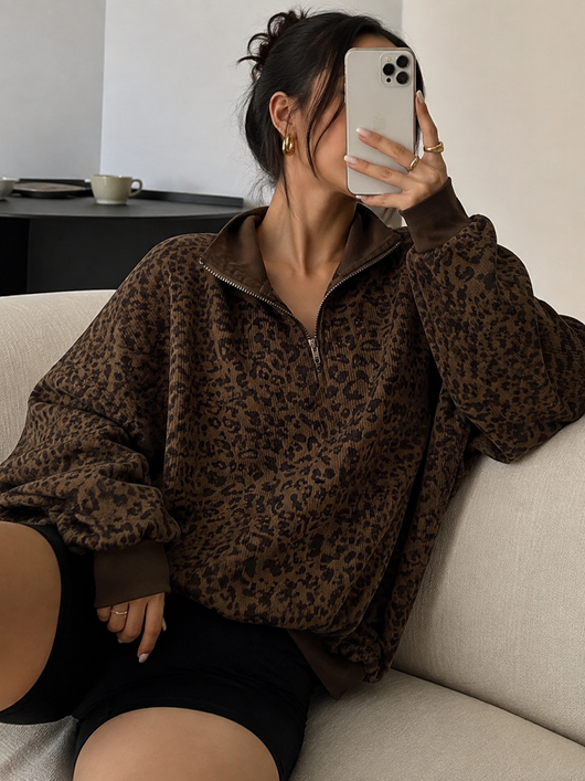 NovaLux™ Leopard Half-Zip Sweater
